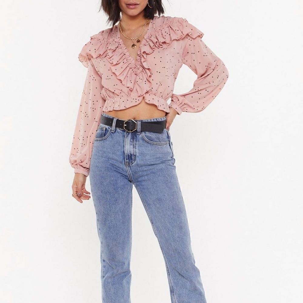 NWT Nasty Gal Pink Mini Hearts Ruffle Crop Top 6